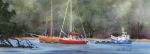 seascape, boat, sailboat, anchor, moor, england, cornwall, river, river fal, north wood, original watercolor painting, oberst